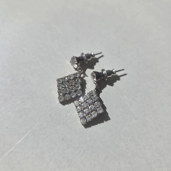 Jewelry - Rhinestone Drop Earrings Women Silver Diamond Geometric